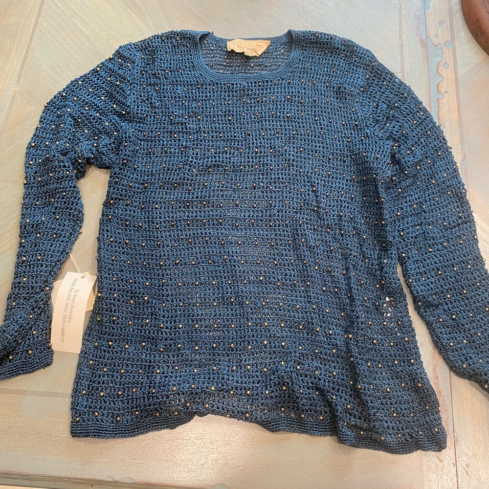Blue Knit Sweater with Sequins